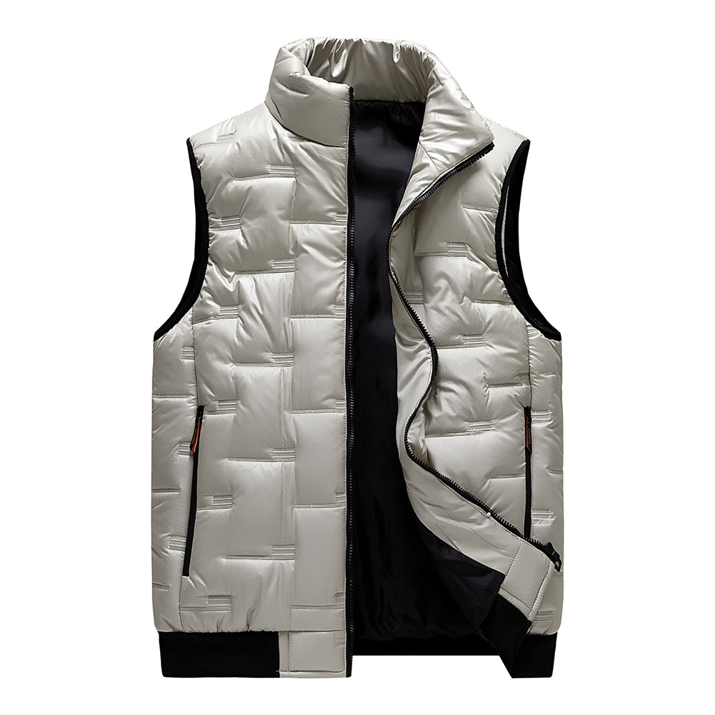 Men's solid color stand collar vest khaki
