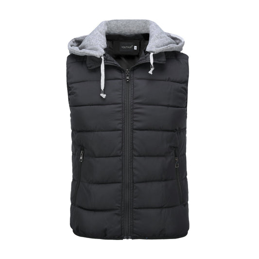 YOUTHUP Men's Outwear Gilets Winter Padded Gilet with Hood Thick Puffer Quilted Body Warmer Sleeveless Jacket