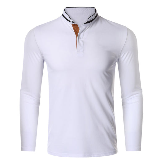 Men's solid color polo shirt lapel white
