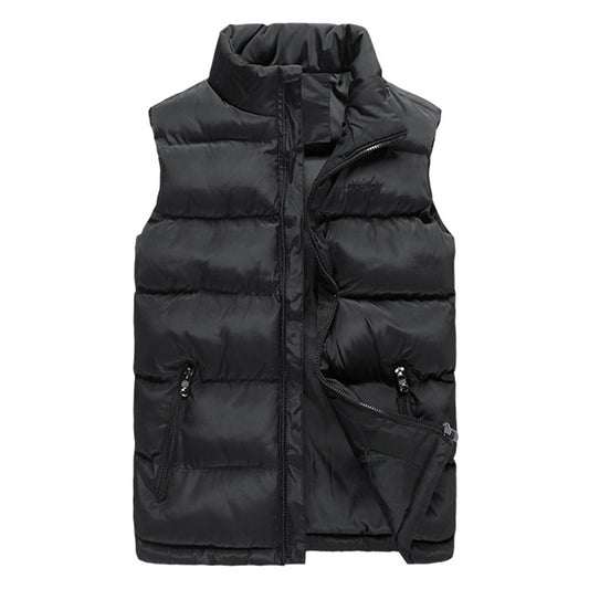Men's down cotton stand collar solid waistcoat black