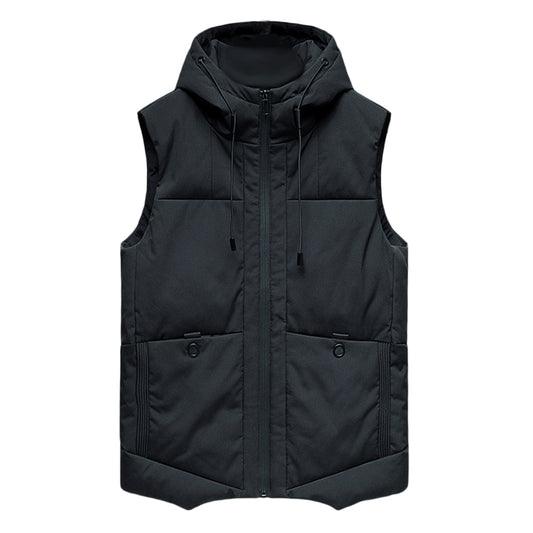 Men's solid color hooded thick vest black