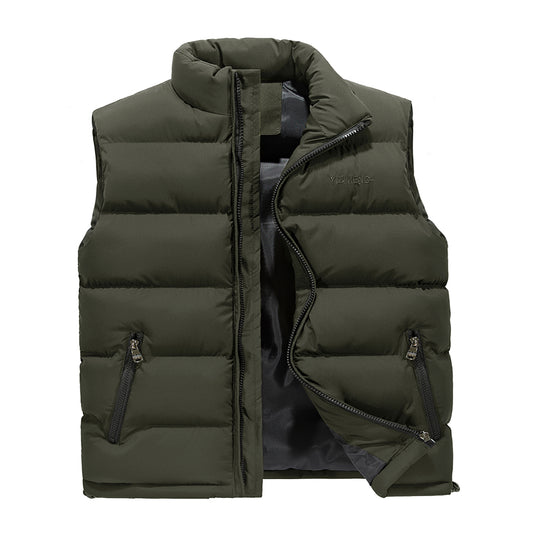 Men's standing collar with cotton embroidery lettering vest, military green