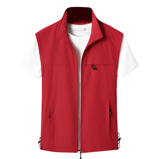 Men's solid color zipper vest red
