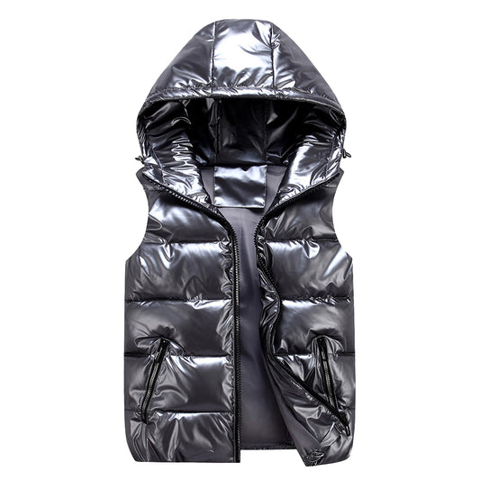 Men's solid zippered hooded vest in dark gray