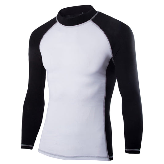 Slim fit T-shirt, long sleeved quick drying clothes, bodybuilding clothes, 2-color splicing