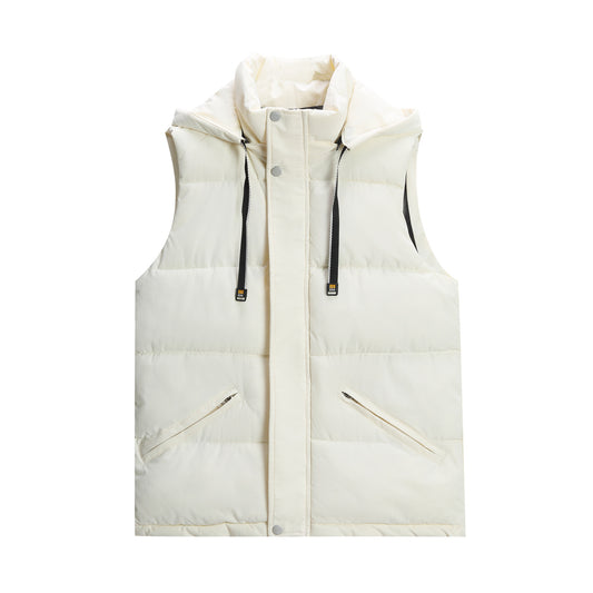 Men's solid color hooded vest in beige