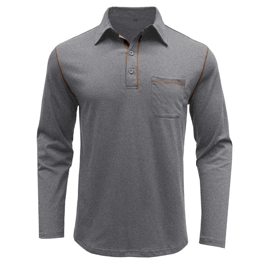 Men's solid lapel long-sleeved T-shirt dark gray