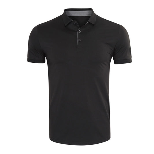 Men's casual quick drying short sleeved POO collar T-shirt black US size