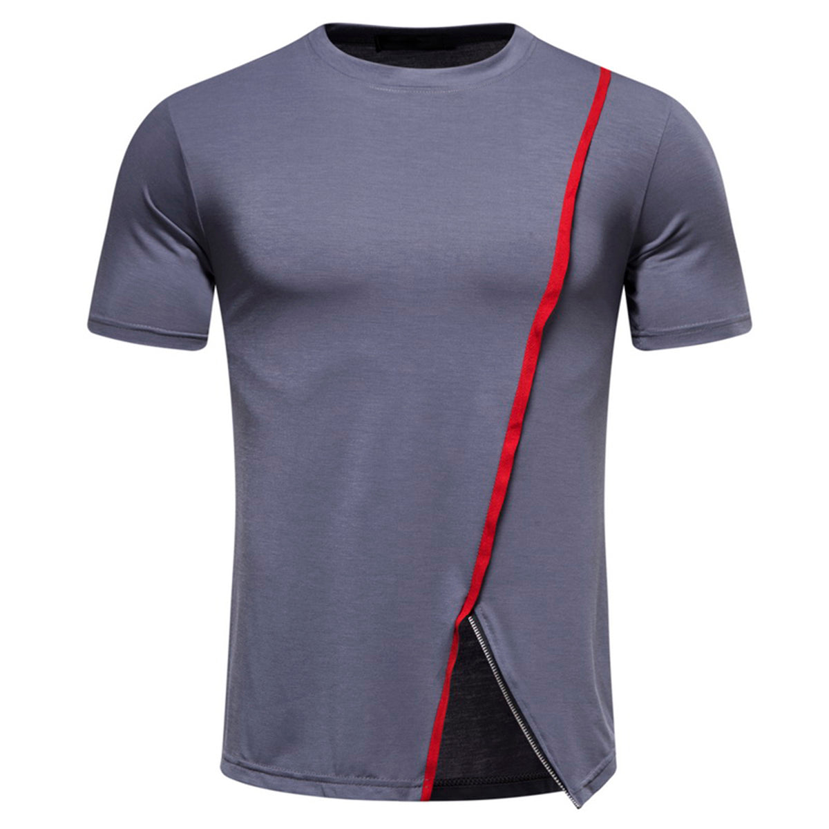 Men's solid color V-neck short-sleeved T-shirt light gray