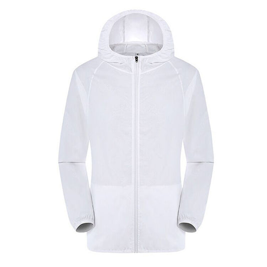 Men's solid color dark pattern zipper hooded waterproof sunscreen suit comes with a white storage bag in the same color