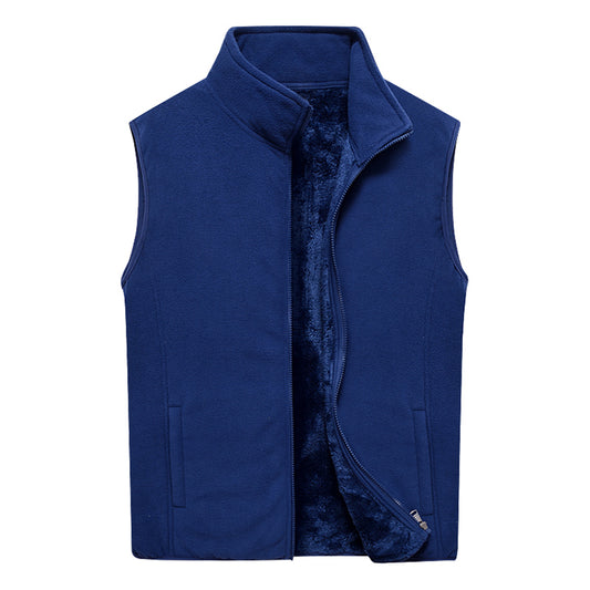 Men stand collar solid color warm vest sapphire blue