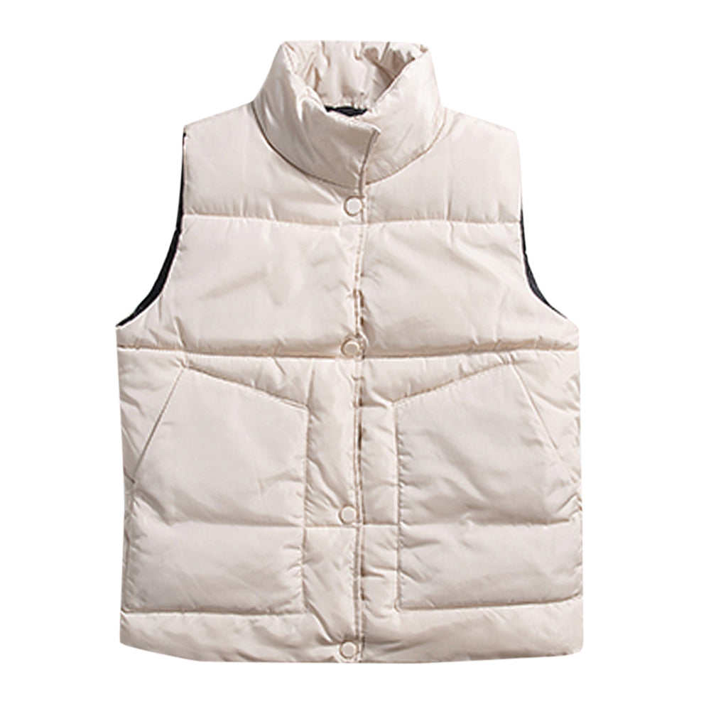 Men's solid color stand collar button cotton coat vest beige