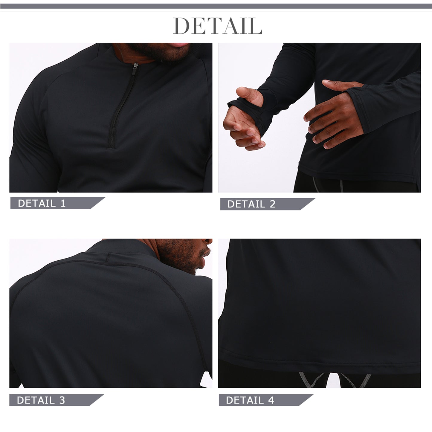 Men's tight fitting round neck long sleeved T-shirt in black