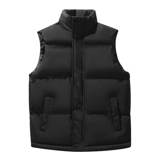 Men's solid color stand up collar vest in black