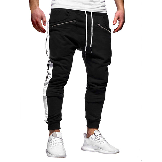 Men's drawstring sport color blocked casual pants black