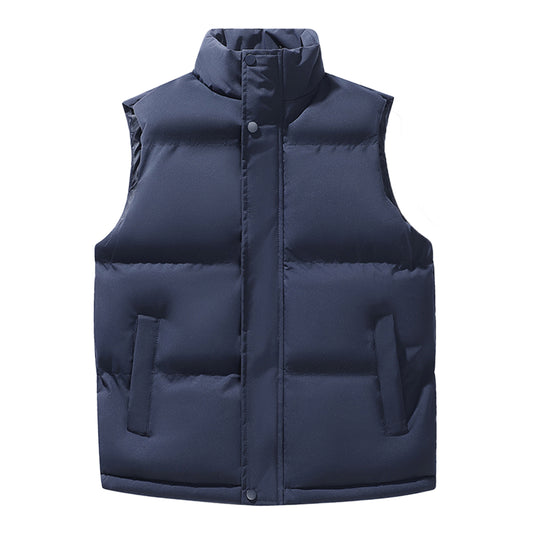 Men's solid color stand up collar vest in blue