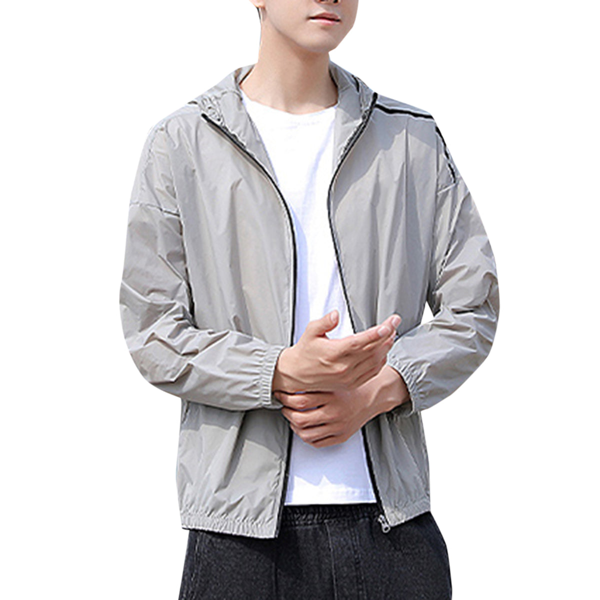 Men's hooded solid color sun protection clothing white