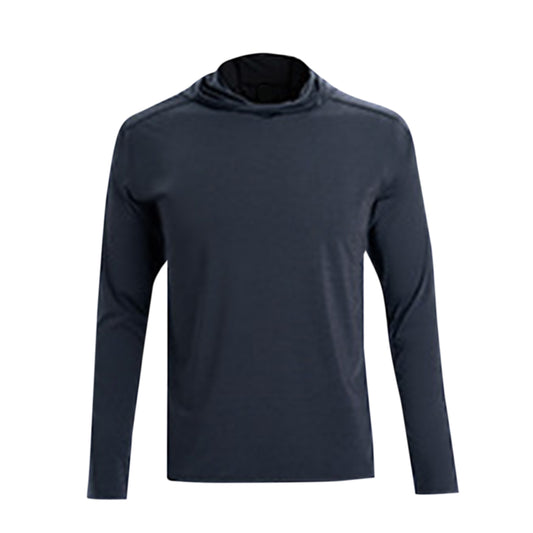 Men's solid color round neck long sleeve T-shirt matt blue