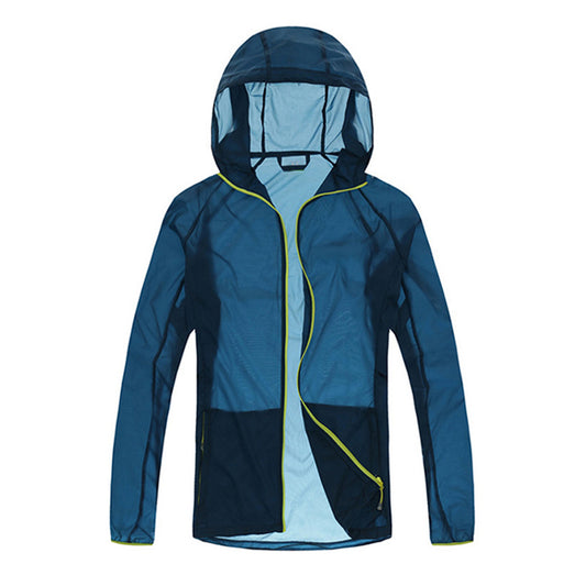 Men's solid color zipper hooded sunscreen clothing comes with a same color storage bag