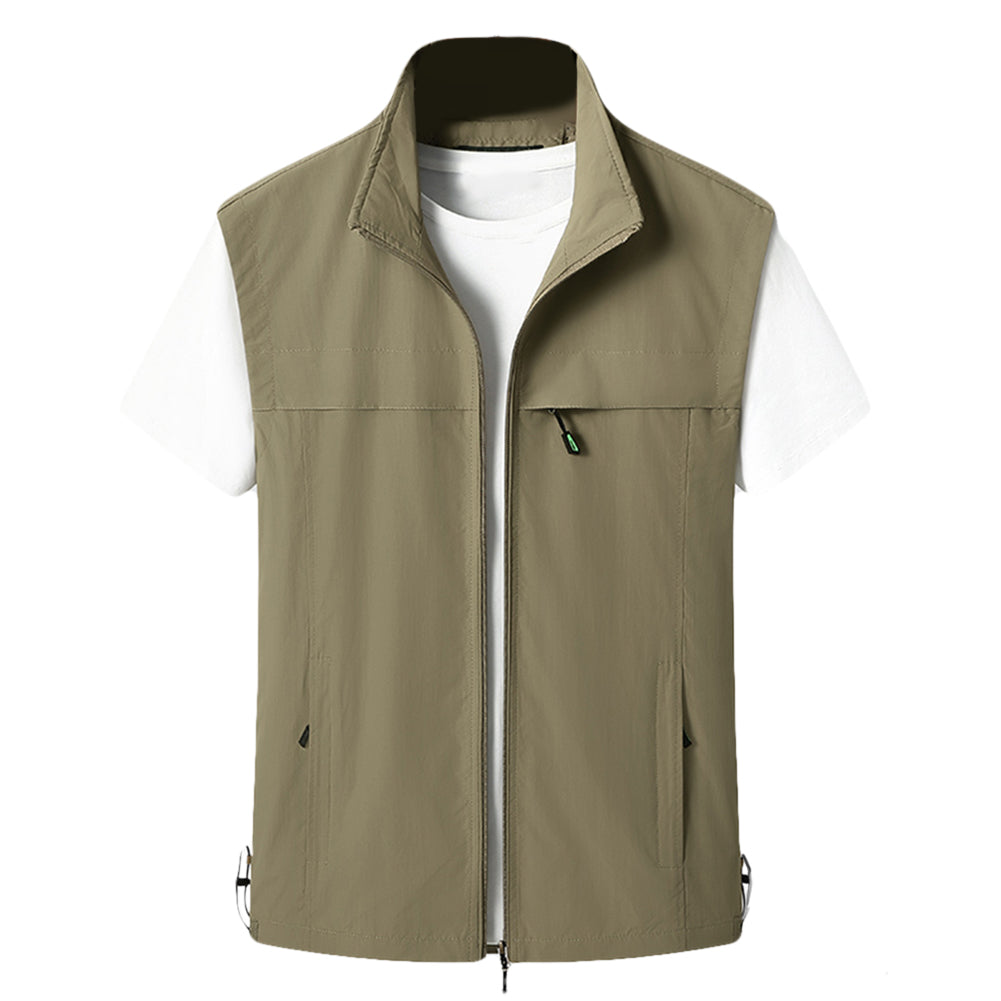 Men's solid color zipper vest khaki