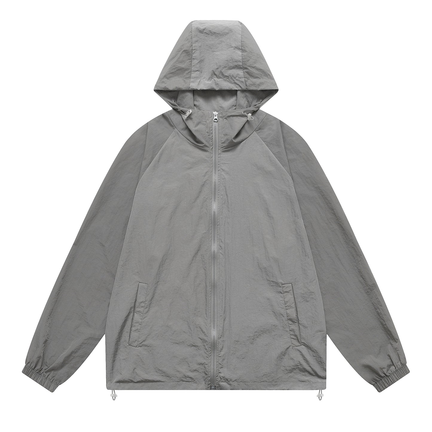 Men's solid color hooded long sleeved sunscreen suit gray