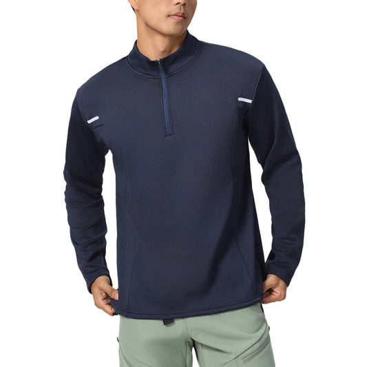 Men's long-sleeved thermal hoodie with stand-up collar in royal blue