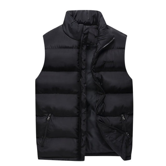 Men's autumn and winter casual plus size solid color stand up collar cotton vest black