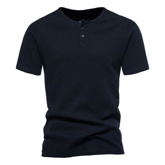 Men's solid color V-neck short-sleeved T-shirt army green