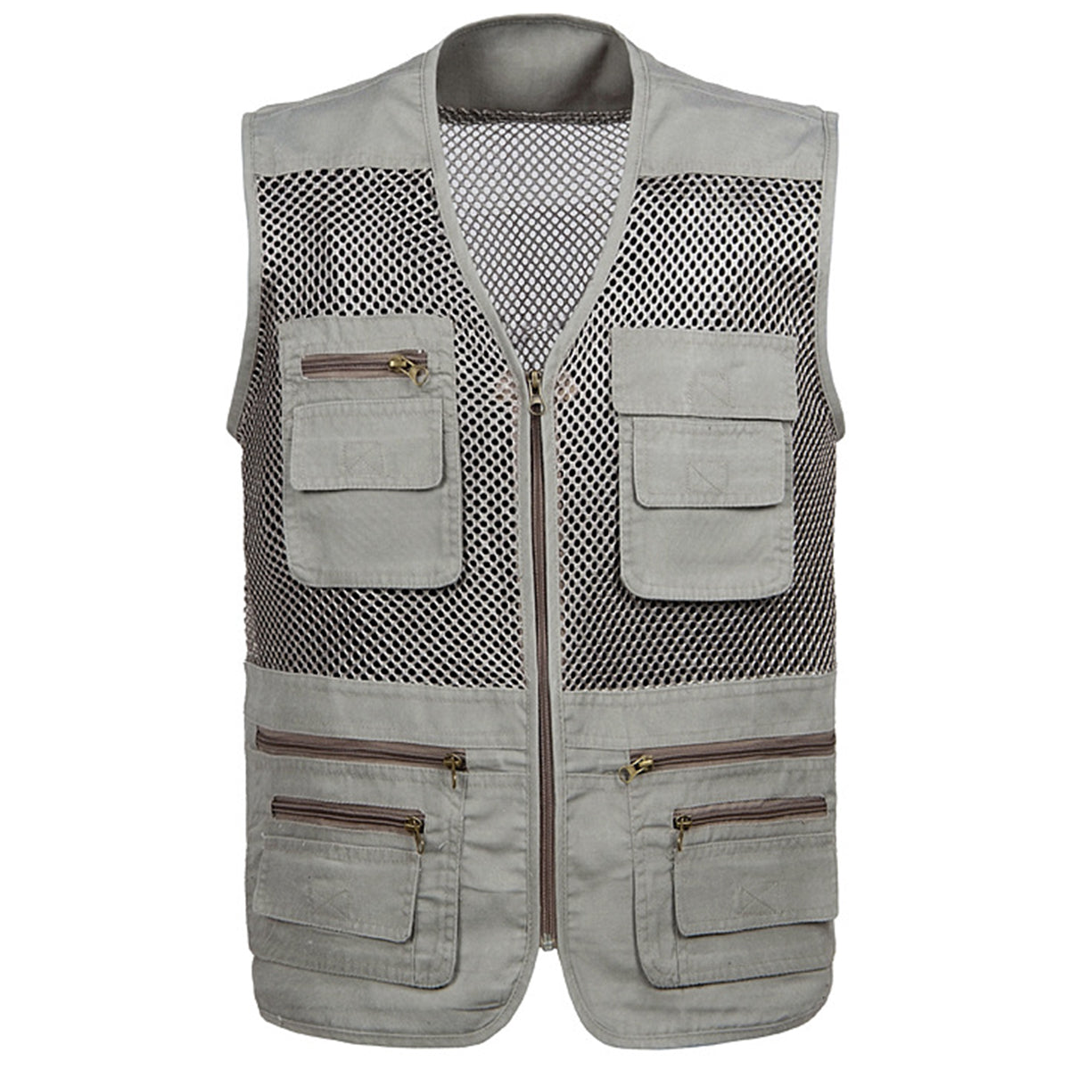 Men's multi pocket V-neck casual vest in beige