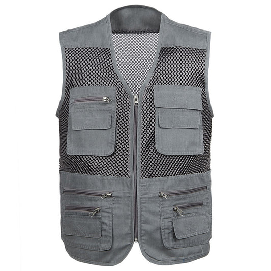 Men's multi pocket V-neck casual vest gray