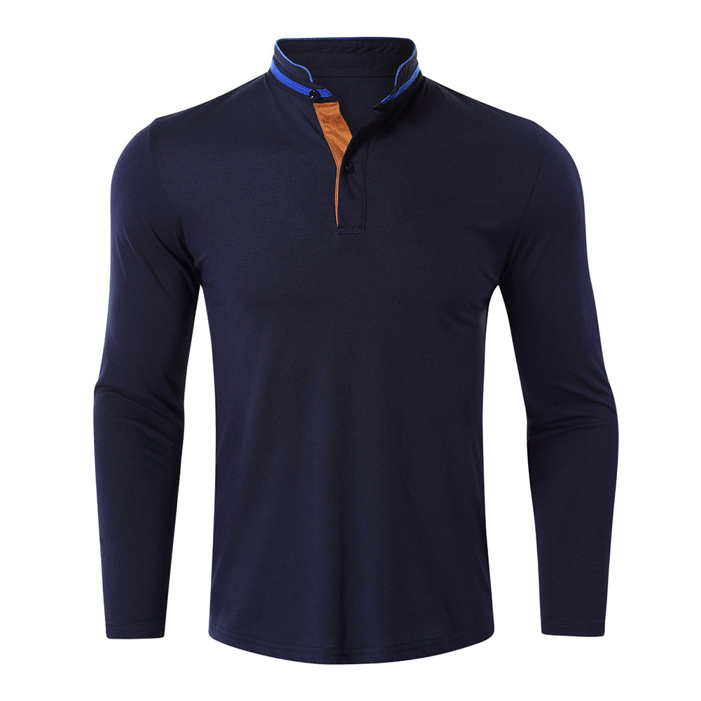 Men's solid color polo shirt lapels dark blue