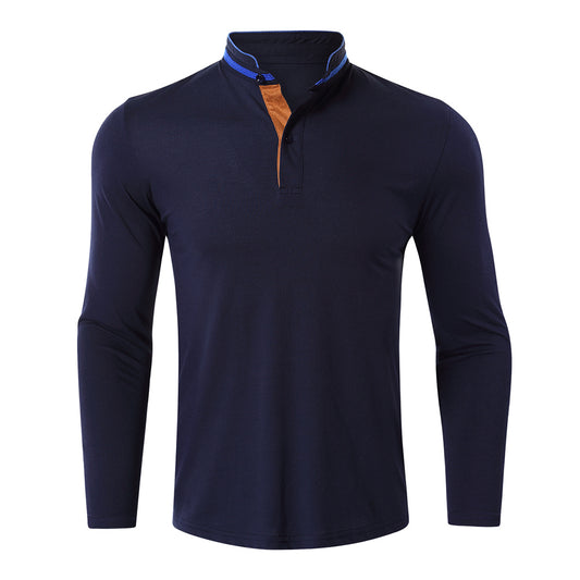 Men's solid color polo shirt lapels dark blue