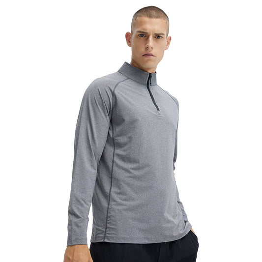 Men's casual half zip long sleeve t-shirt castle gray
