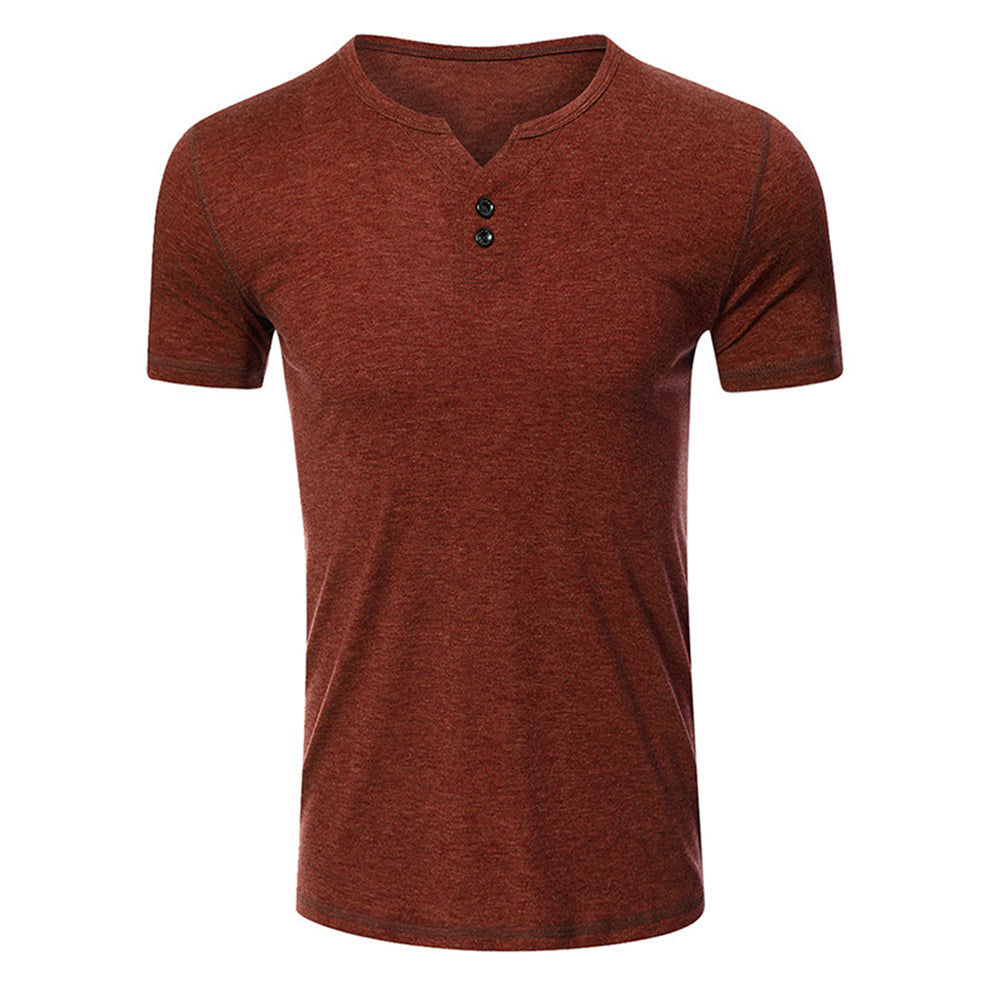 Men's casual solid color T-shirt brick red