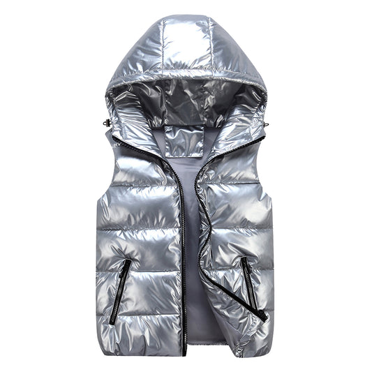 Men's solid zippered hooded vest in silver