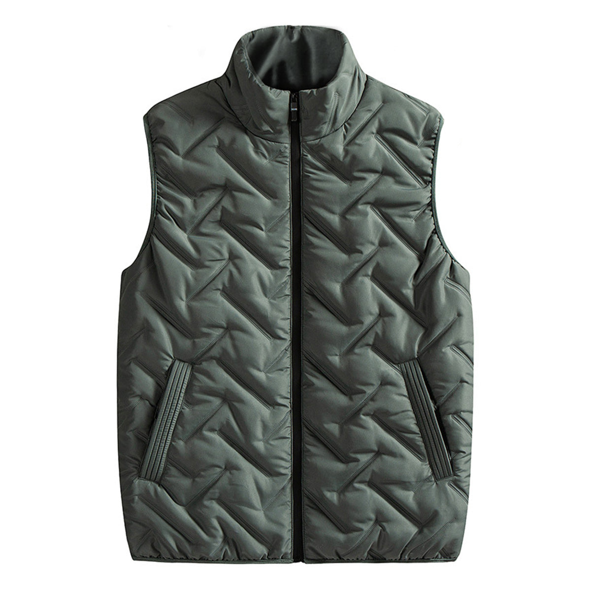 Men's stand up collar solid color vest green