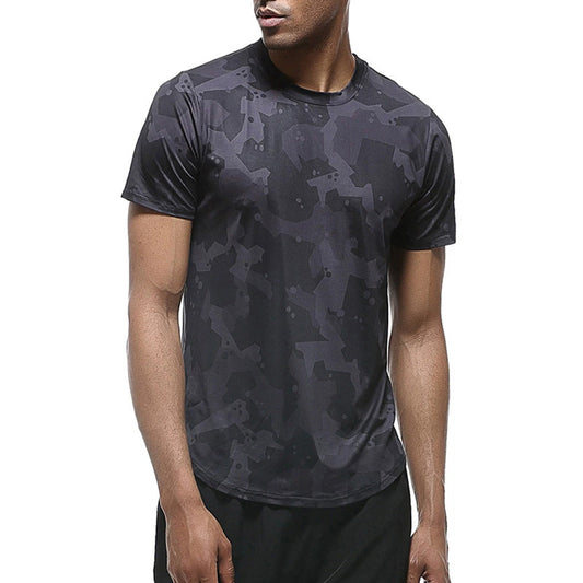 Men's round neck camouflage quick drying short sleeved T-shirt camouflage black