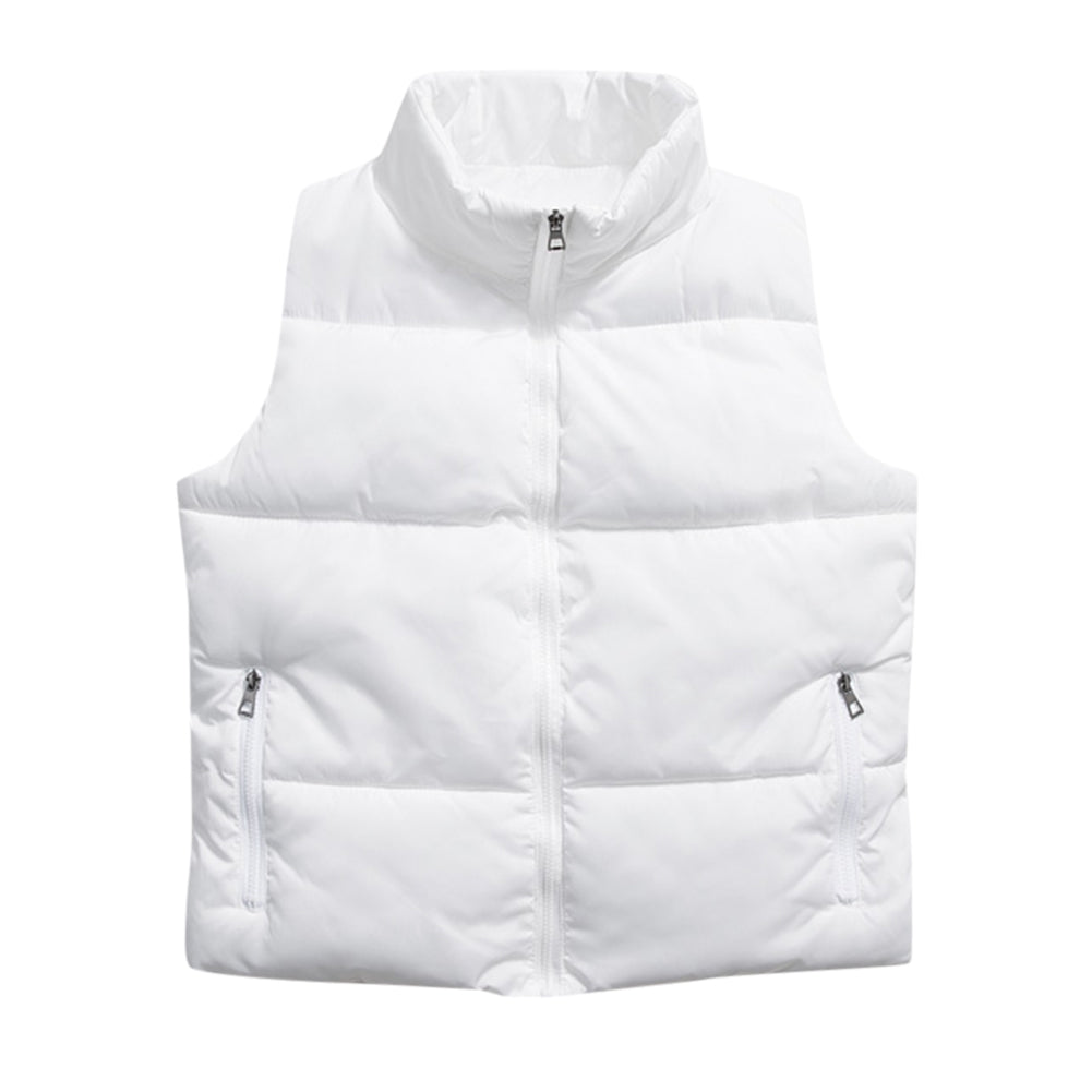 Men's solid color stand-up collar zippered cotton vest white