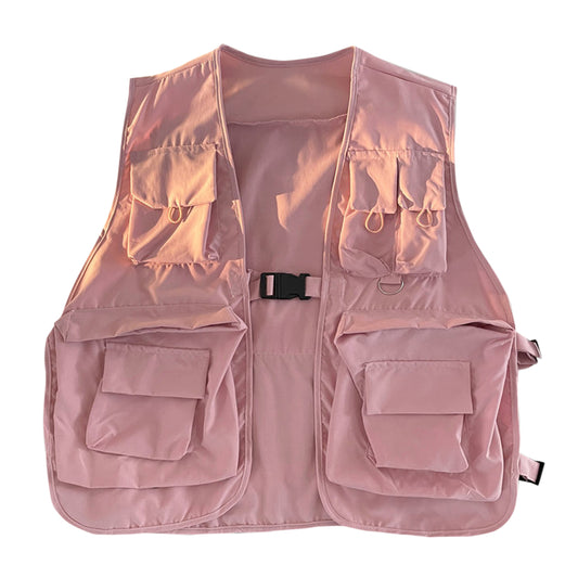 Men's solid color multi pocket workwear vest pink