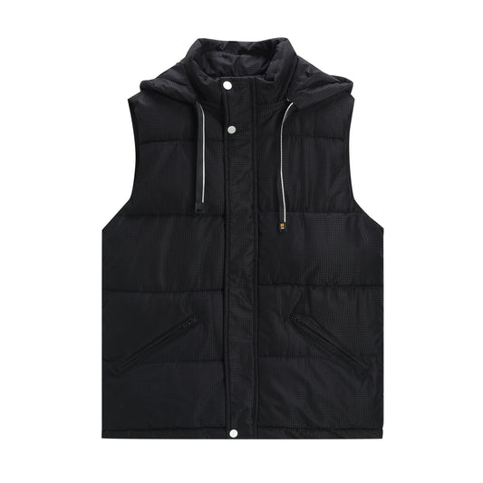 Men's solid color hooded vest in black