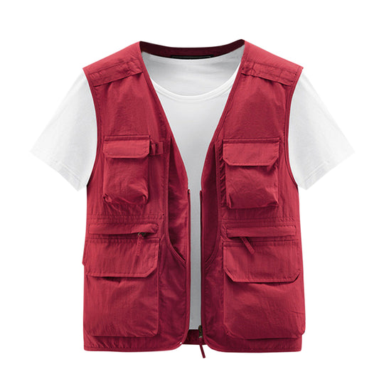 Men's casual V-neck zip vest red