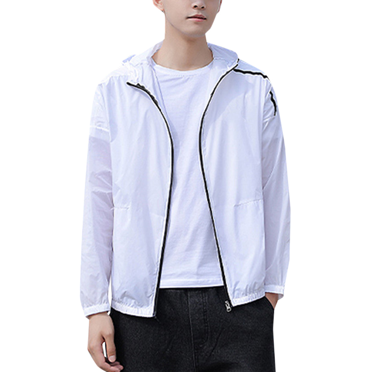 Men's hooded long-sleeved casual sun protection clothing gray