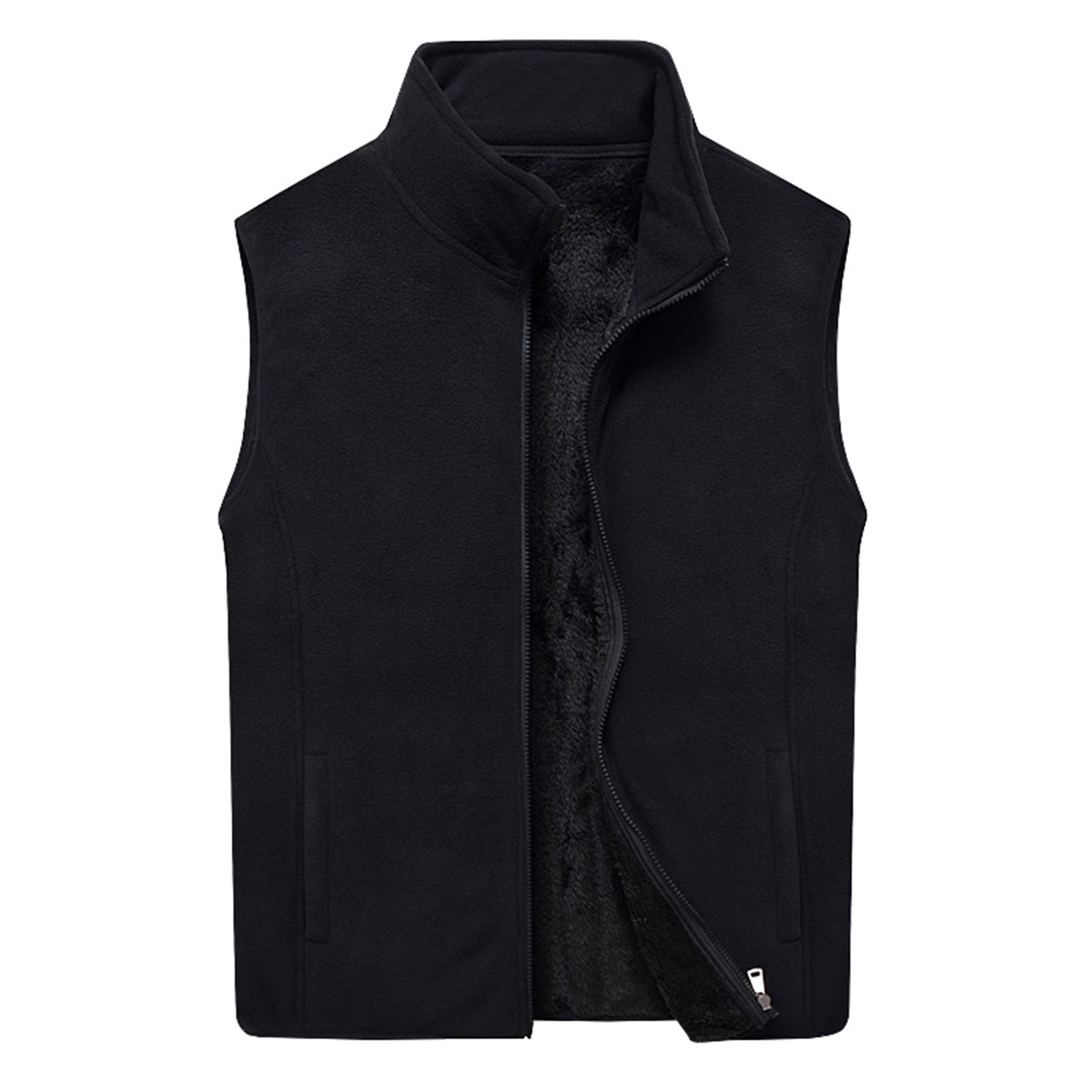Men stand collar solid color warm vest black