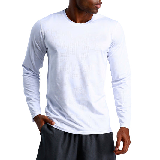 Men's loose round neck long sleeved T-shirt in white