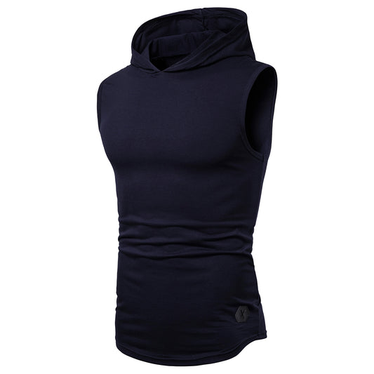 Men's solid color pullover hooded vest in blue