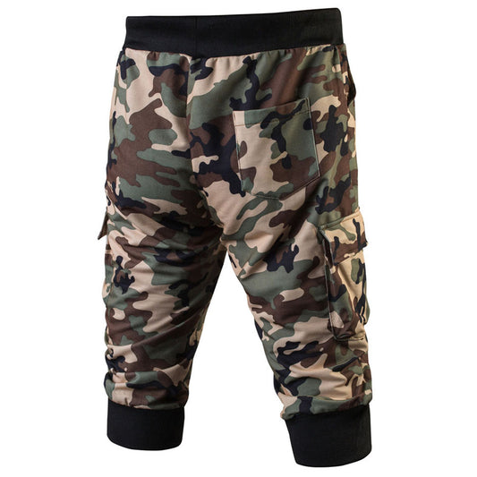 Men's seven point camouflage sports casual pants green