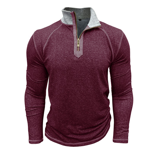 Men's zip-necked slim t-shirt in Burgundy