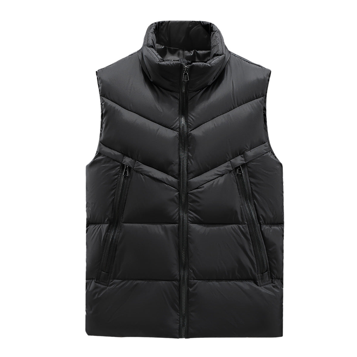 Men's solid color stand collar cotton vest black