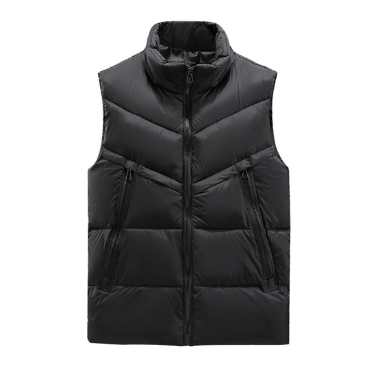 Men's solid color stand collar cotton vest black