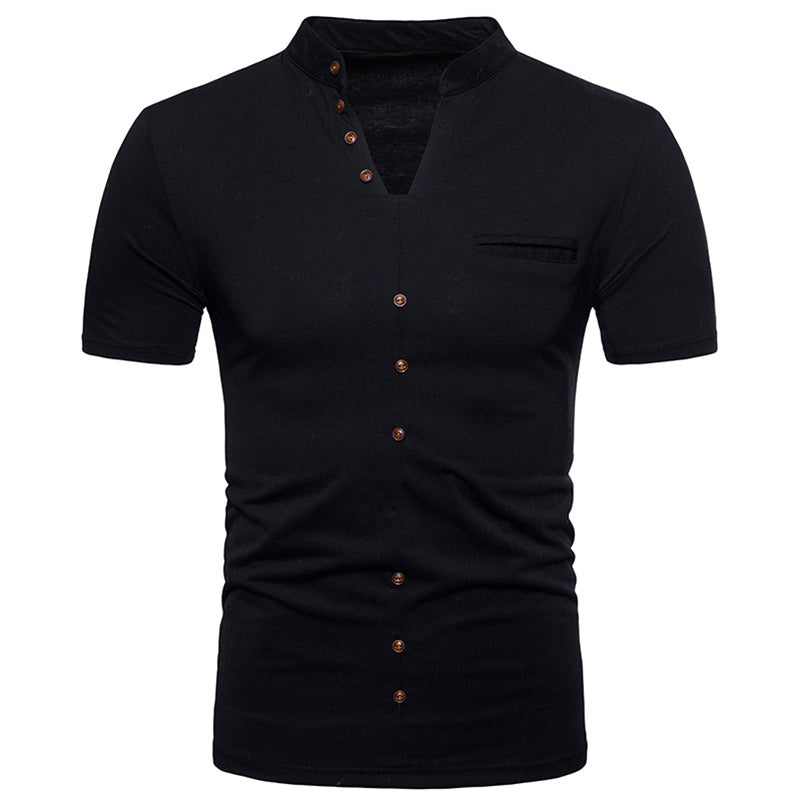 Men's Henry collar POO shirt short sleeve T-shirt black
